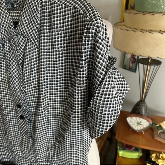 Vintage 1940s Dress Black Check S M Gabardine Pinup Rockabilly 40s 50s TLC - Picture 5 of 9